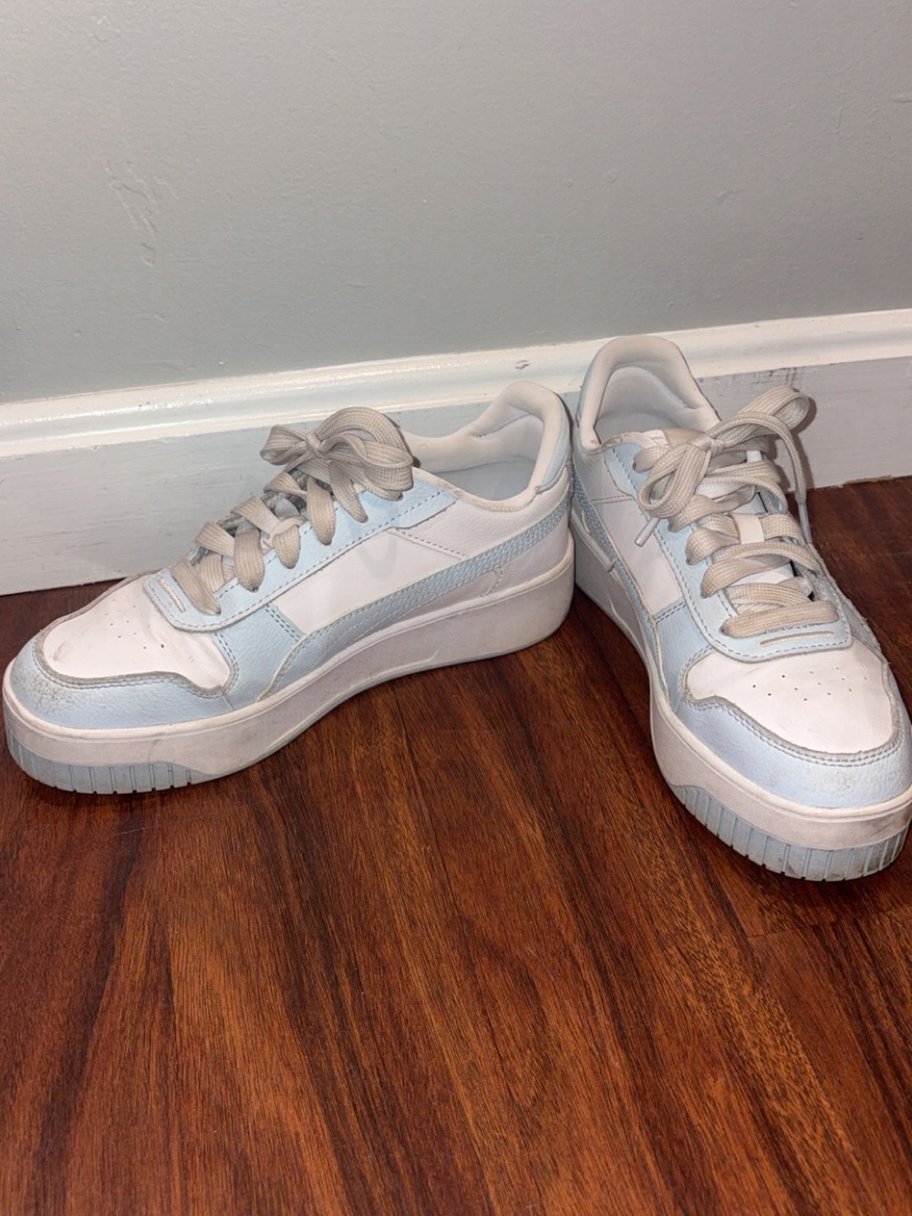 Puma White and Light Blue Platform Sneakers - Women's